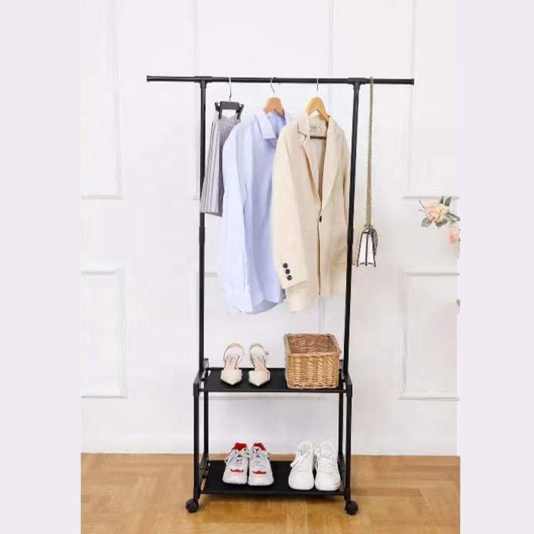 Qixingju Telescopic Coat Hangers Strong Living Room Single Double Round Tube A Drying Rack Clothes Dryer Stand With Shoe Rack