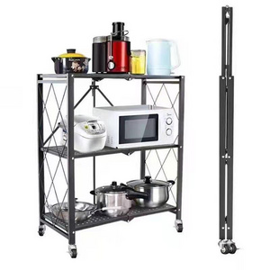 3Tier Kitchen Folding Shelf Rack For Home Storage Foldable Organizer Telescopic Metal Shelves With Wheels