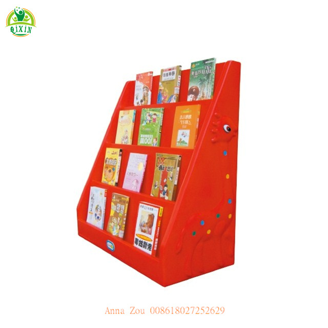 Nursery school furniture plastic book shelf for sale / kindergarten plastic portable book shelves (QX-205E)