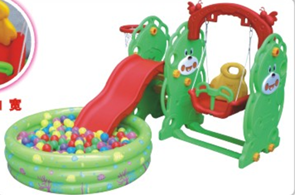 Multifunctional funny baby play ground toddler kids plastic slide with inflatable ball pool and swing set