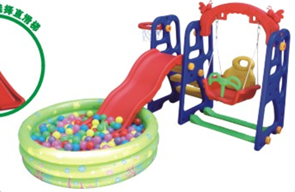 Multifunctional funny baby play ground toddler kids plastic slide with inflatable ball pool and swing set