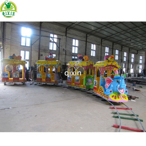 Shopping mall amusement themed park electric passenger fiberglass kids ride on train with track train