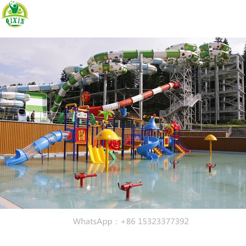 Water park design outdoor swimming pool water play equipment fiberglass rainbow slide