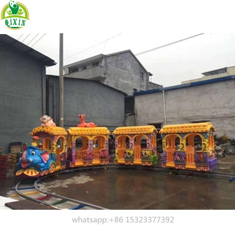 Shopping mall amusement themed park electric passenger fiberglass kids ride on train with track train