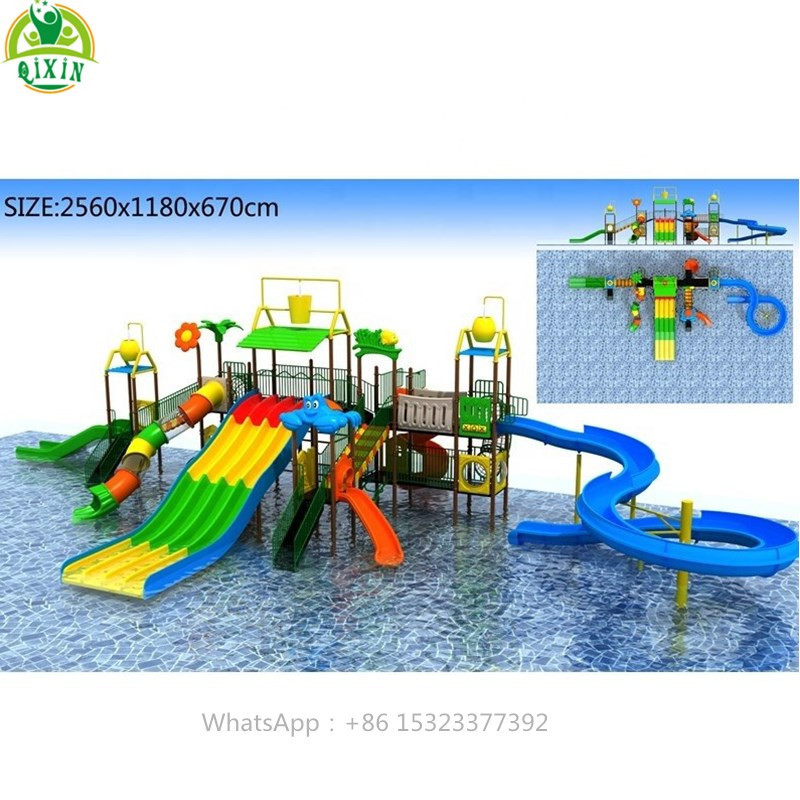 Water park design outdoor swimming pool water play equipment fiberglass rainbow slide