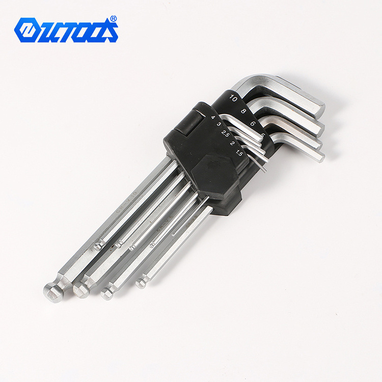 Qixin High Quality 9PC CRV Allen Ball End Long Arm Hex Key Wrench Inch Size Set crv  hex allen key set