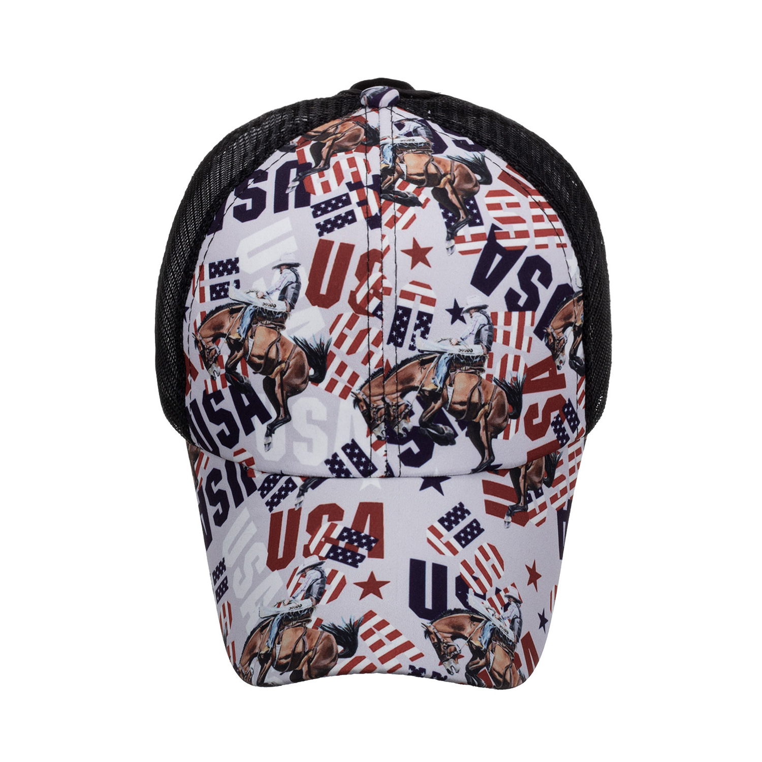 O259 Women Vintage Adjustable Snapback Baseball Cap Cross Strap Back USA Printed Graffiti Howdy Cowboys Ponytail Hat