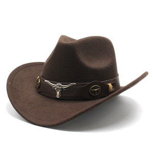 FF2132 Classic Felt Fedora Cowgirl Hats with Wide Belt Roll Up Brim Fedora Western Cowboy Hat for Women Men