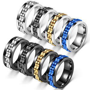 FF2396 Wholesales Stress Relief Jewelry Gift Stainless Steel Fidget Anxiety Band Rings Mens Gear Spinner Ring