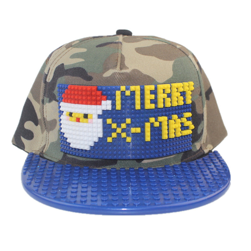 YD401 DIY Custom Xmas Santa Claus Snapback Sports Cap Men Kids Party Gift Hat Pixel Building Block Christmas Baseball Cap