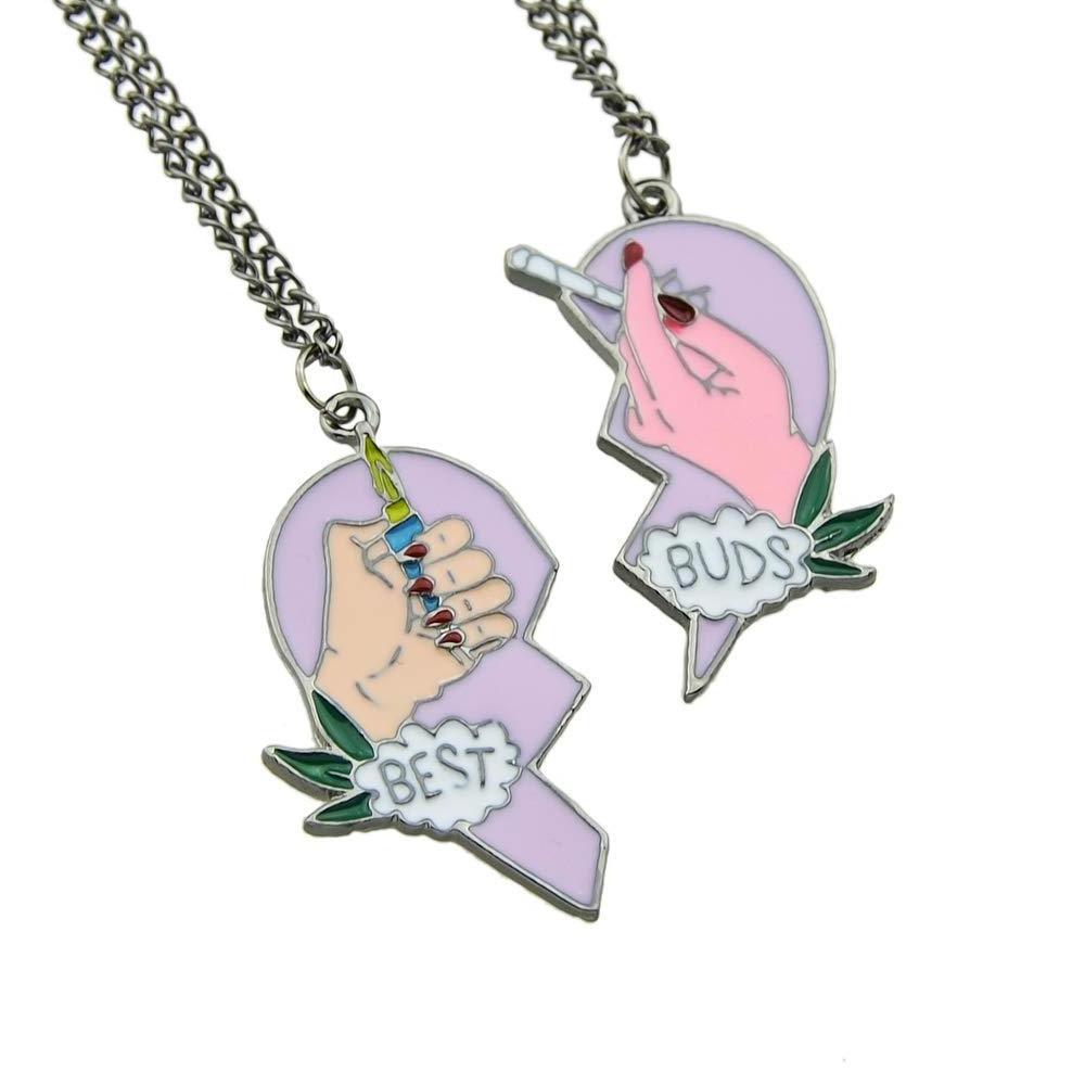 Q771 Best Buds Best Friends Valentine Matching Women Hands Lighter Cigarette Heart Pendant Necklaces Gift 2pcs Set Necklaces