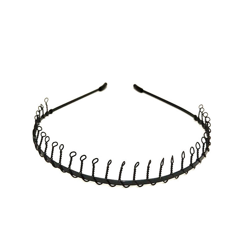 FF2544 Unisex Metal Hair Bands Spring Wave Non Slip Hoop Sports Headwear Mens Hairband Metal Black Headbands