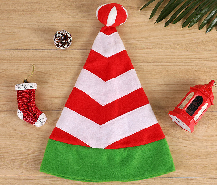 WS324 2022 New Decoration Christmas Hat Party Dance Dress Elf Red And White Striped Hat Flannelette Christmas Hat