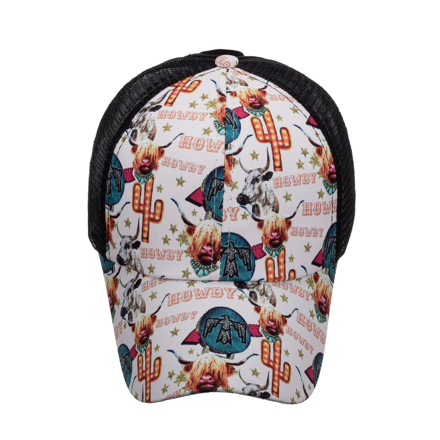 O259 Women Vintage Adjustable Snapback Baseball Cap Cross Strap Back USA Printed Graffiti Howdy Cowboys Ponytail Hat