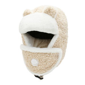 FF1626 Winter Windproof Ski Cap Faux Lamb Wool Trooper Bomber Hat with Ear Flap Women Winter Hunting Trapper Hat