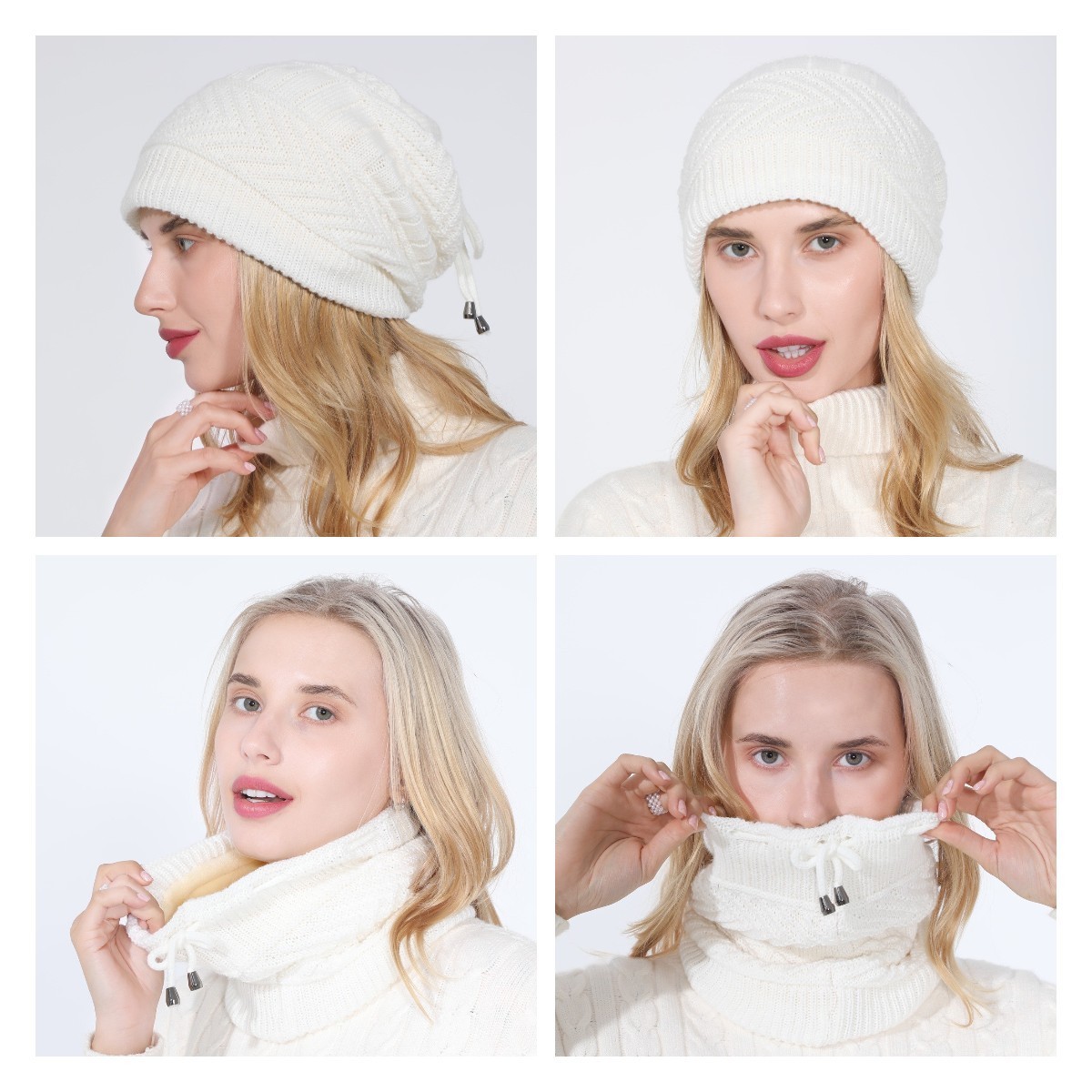 EE222 Winter Knit Beanies Caps Neck Warmer Scarfs Knitted Beanies with Pony Tail Hole Knit Loop Scarf Neckerchief Dreadlocks Hat