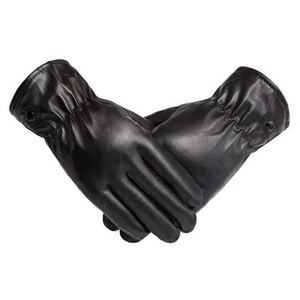 N430 Winter Furry Lined Touch Screen Gloves Waterproof Warm Cycling Mittens PU Leather Gloves for Men Women