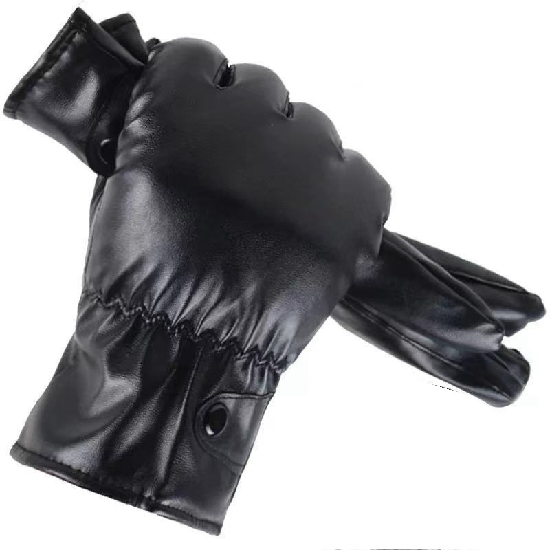 N430 Winter Furry Lined Touch Screen Gloves Waterproof Warm Cycling Mittens PU Leather Gloves for Men Women