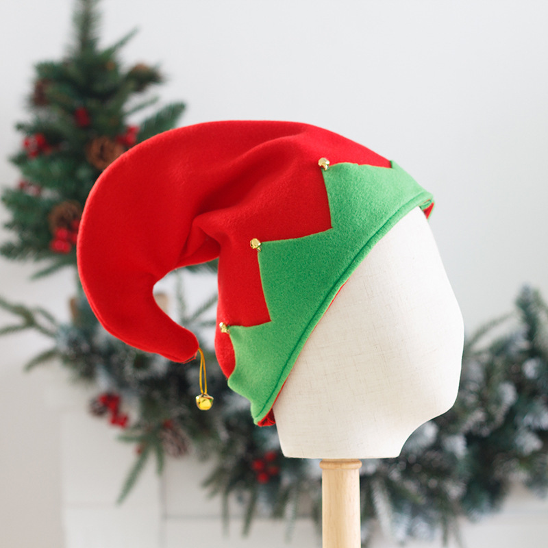 WXL381 Creative Cartoon Red Green Festival Party Decoration Bell Cosplay Party Hats Christmas Elf Hat