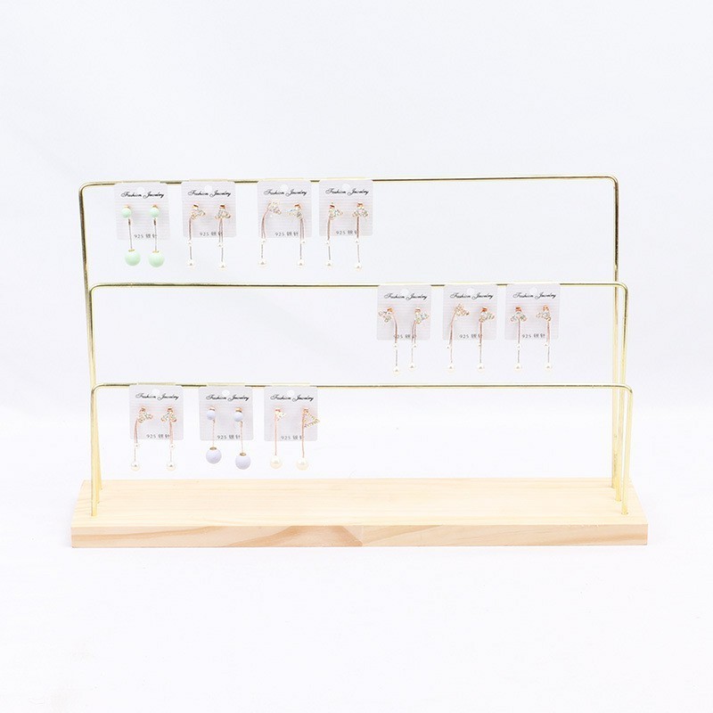 LYT242 Wooden Base Metal Ear Studs Pendant Jewelry Holder Display Stand Organizer Earrings Presenting Rack