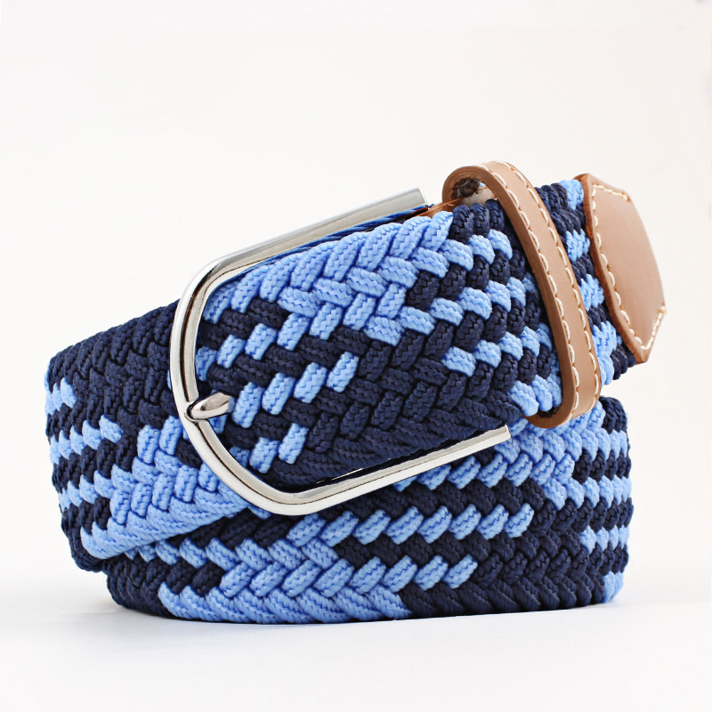 WDD385 Women Fashion Canvas Printing Waist Belts Men Casual Stretch Weave Pin Buckle Belts Unisex Solid Color Elastic Belts