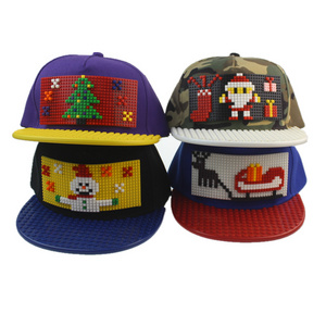 YD401 DIY Custom Xmas Santa Claus Snapback Sports Cap Men Kids Party Gift Hat Pixel Building Block Christmas Baseball Cap