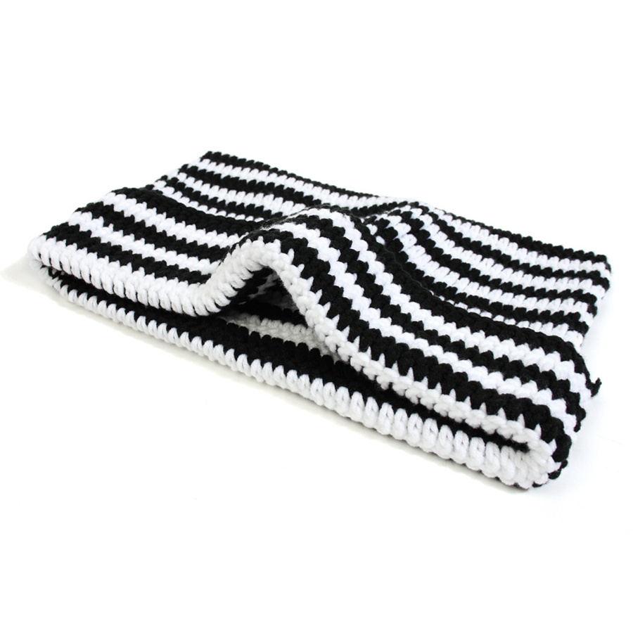 FF1556 Women Winter Slouchy Warm Knitted Beanie Striped Wool Cute Knitted Hat Crochet Cat Ear Beanie