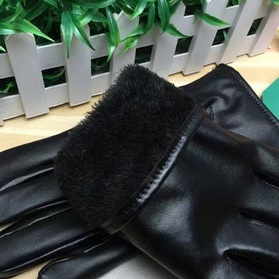 N430 Winter Furry Lined Touch Screen Gloves Waterproof Warm Cycling Mittens PU Leather Gloves for Men Women