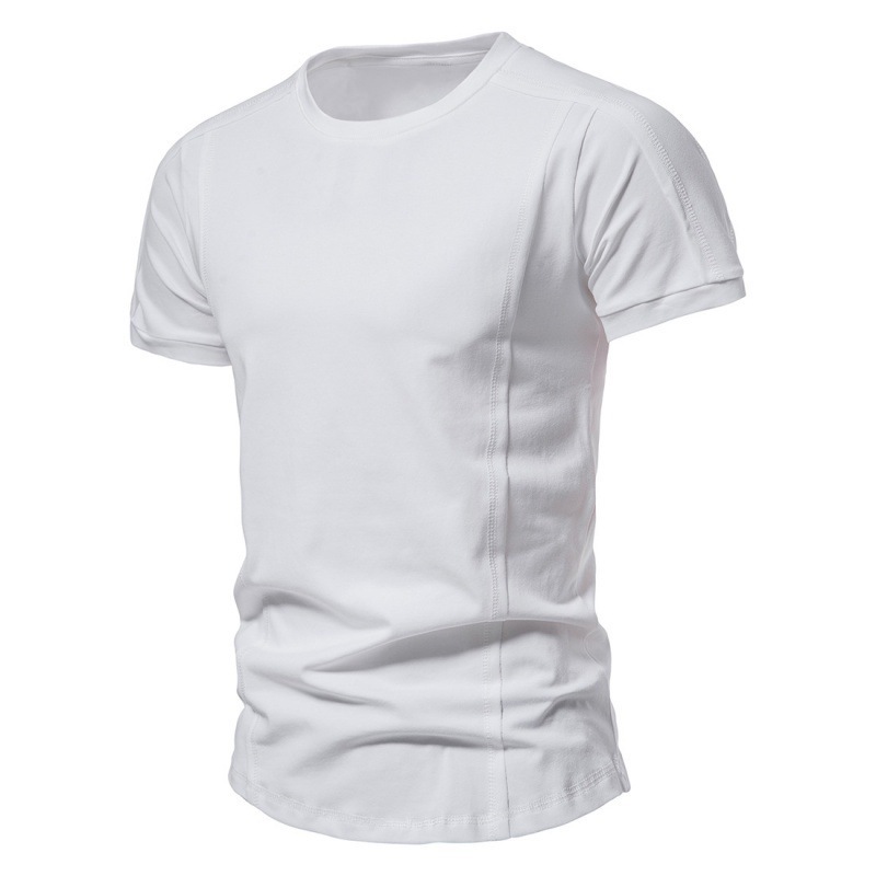 2024 Summer Men's Solid Short Sleeve T-shirt Slim Fit Sports Bottom Shirt Men's Round Neck Casual T-shirt