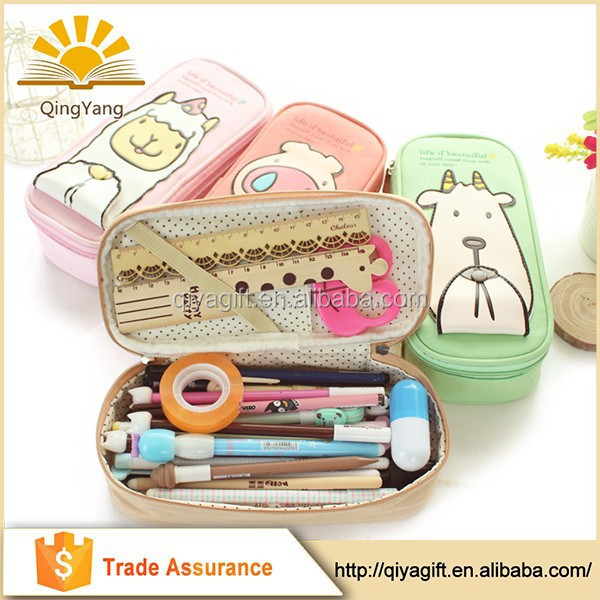 wholesale clear customizable cute animal double unbranded pencil case with compartments for school