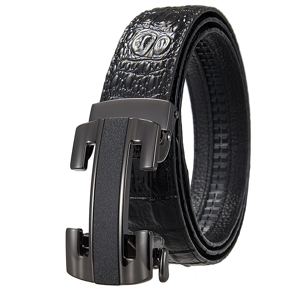 Fashion Casual Black Adjustable Buckle Automatic Ratchet Belt Cowhide 100% Genuine Leather Custom Men's Belt