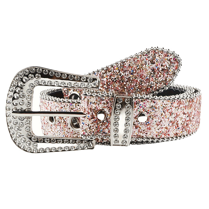 Crystal Bling Shiny Cow Leather Designer Western Cowboy Rhinestone Diamond Crystal Belt for Men and Women