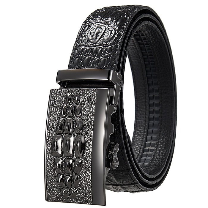 Fashion Casual Black Adjustable Buckle Automatic Ratchet Belt Cowhide 100% Genuine Leather Custom Men's Belt