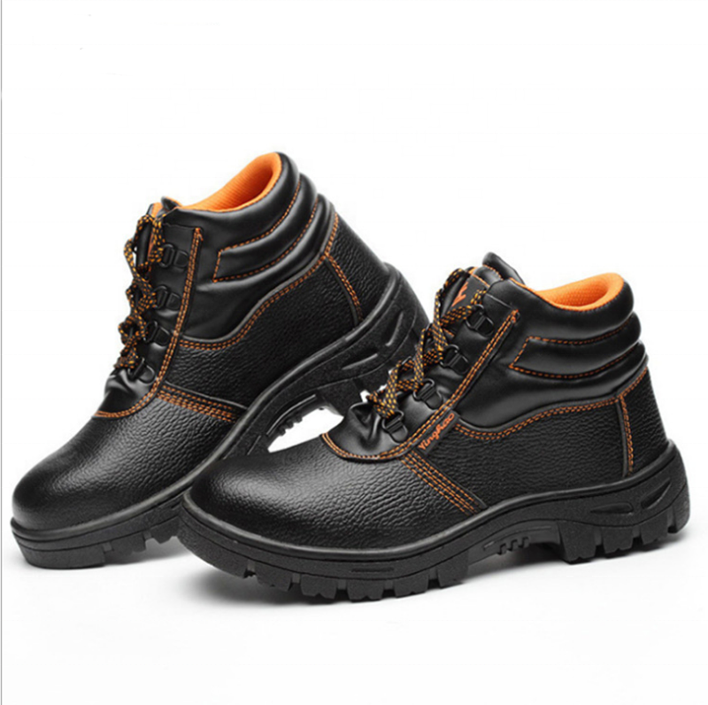 Men Industrial Safety Shoes Water Resistant Embossed PU Leather OEM Cheap Price Basic Black Winter Shoes Unisex Rubber Steel Toe