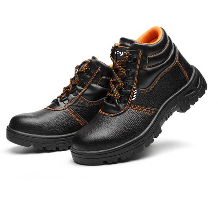 Men Industrial Safety Shoes Water Resistant Embossed PU Leather OEM Cheap Price Basic Black Winter Shoes Unisex Rubber Steel Toe