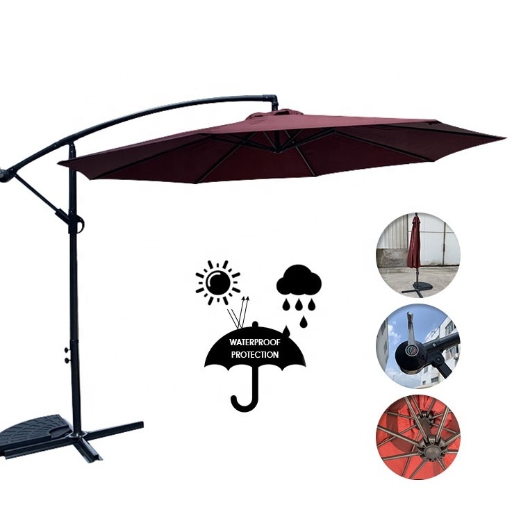 Big Size Gray Distinctive Cantilever Outdoor Banana Umbrella With LED Lights