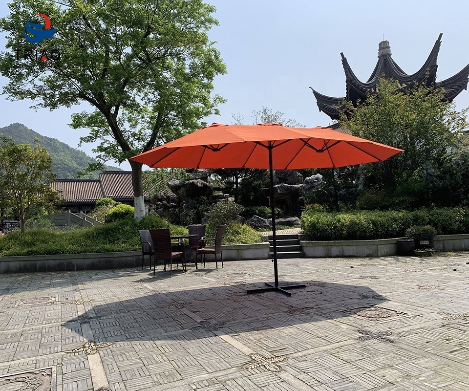 Double sided steel outdoor market table umbrella double top round twin patio umbrella Outdoor Cantilever Patio Umbrella