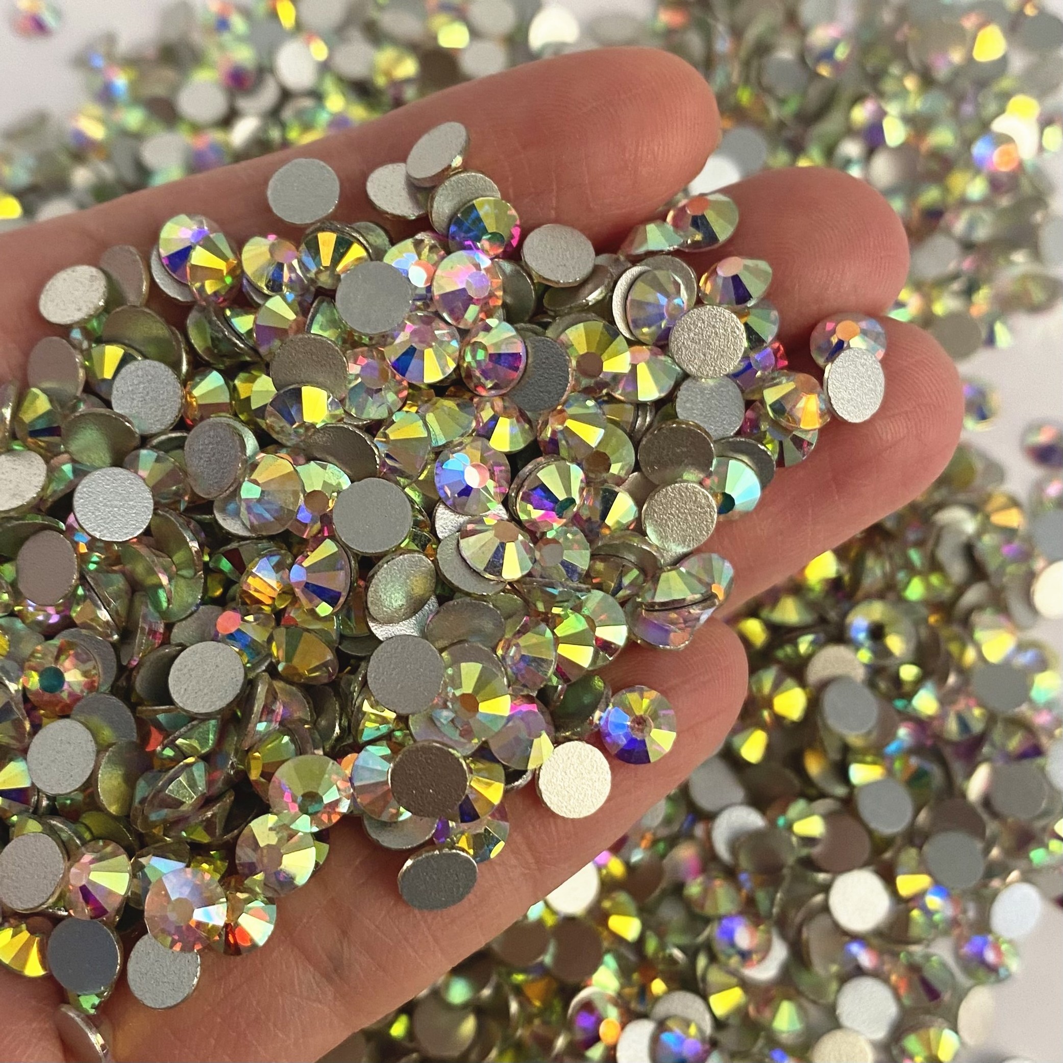 Transparent Wholesale Luminous Glass Rhinestones Non Hotfix Bulk Ab Crystal Cut Rhinestone Flatback Silver 1 Bag Round Shape