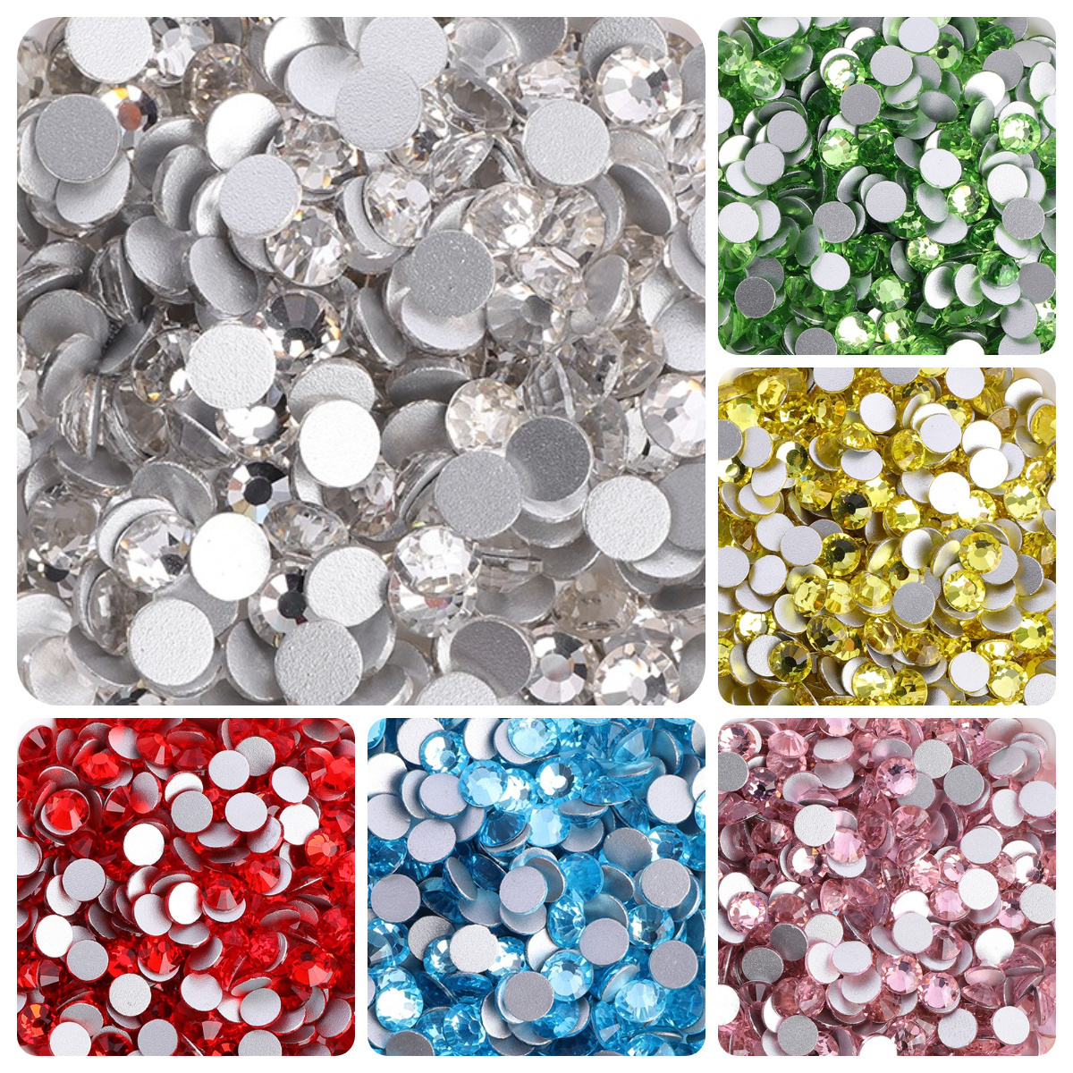 Transparent Wholesale Luminous Glass Rhinestones Non Hotfix Bulk Ab Crystal Cut Rhinestone Flatback Silver 1 Bag Round Shape