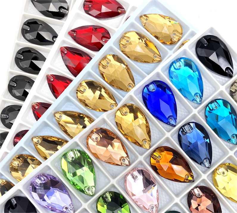 Hot Selling Rhinestones High Quality Non Hotfix Crystal Glass Fancy Sew on Raindrop Rhinestone bulk