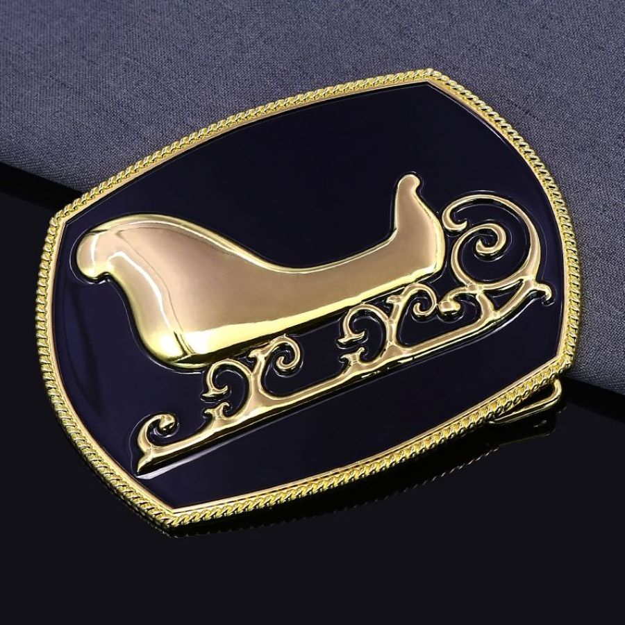 High Quality Zinc Alloy name Metal 3D Sled Belt Buckle Custom Logo Ancient Gold/Black Enamel Buckle For Belts