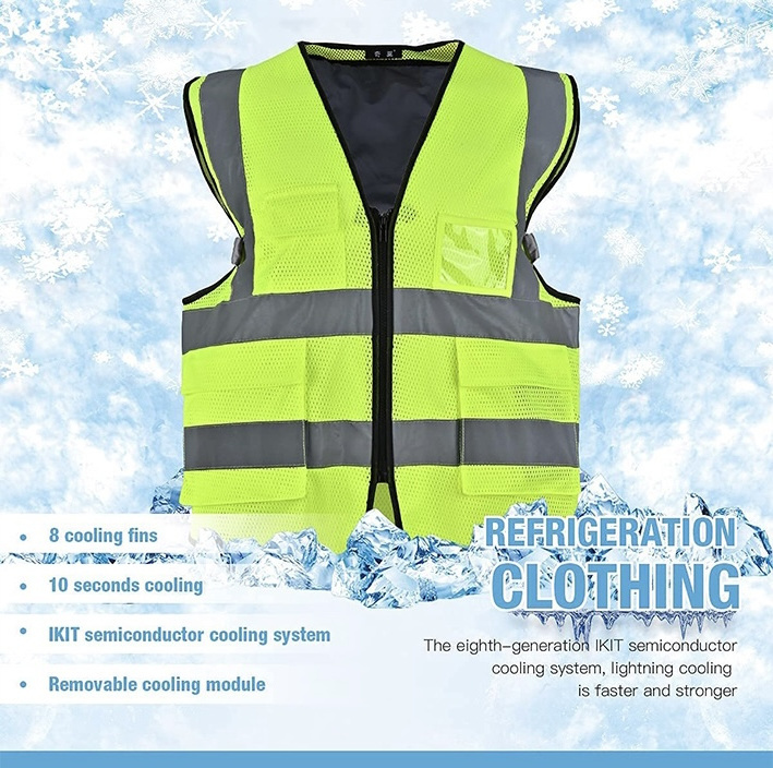 Safety reflective safety vest with logo,rechargeable battery  heated vest with battery pack, peltier ice cooling vest wear