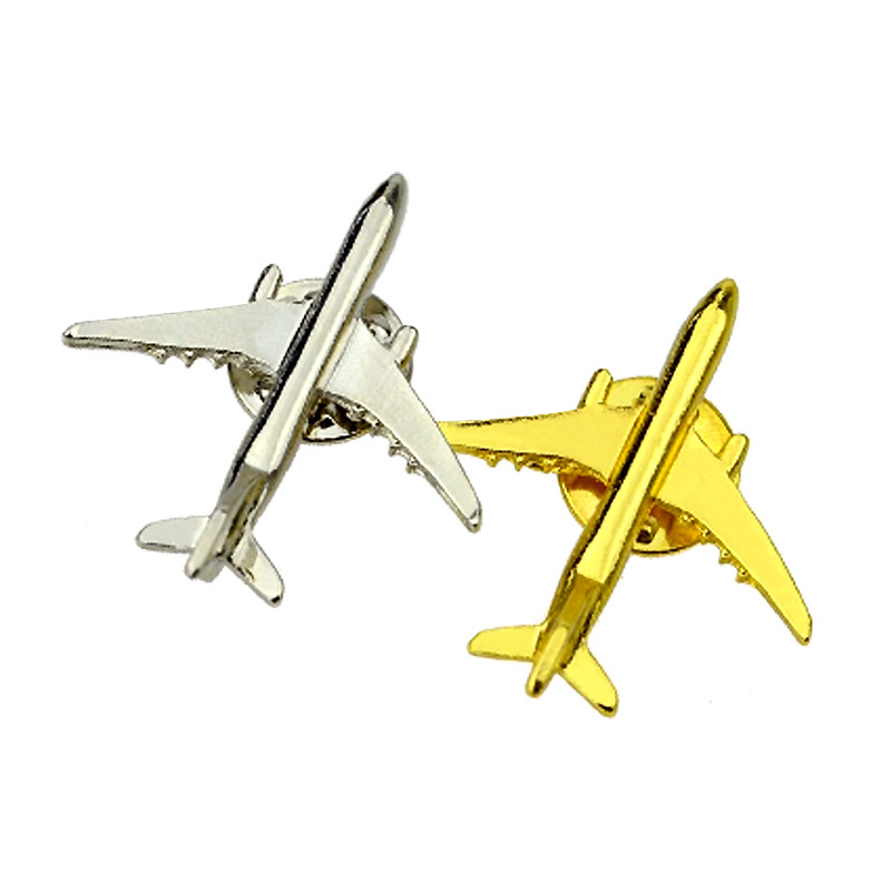 Customized 3D Design Metal Airplane Brooch Pins Badge Hard Soft Enamel Airplane Shape Lapel Pin