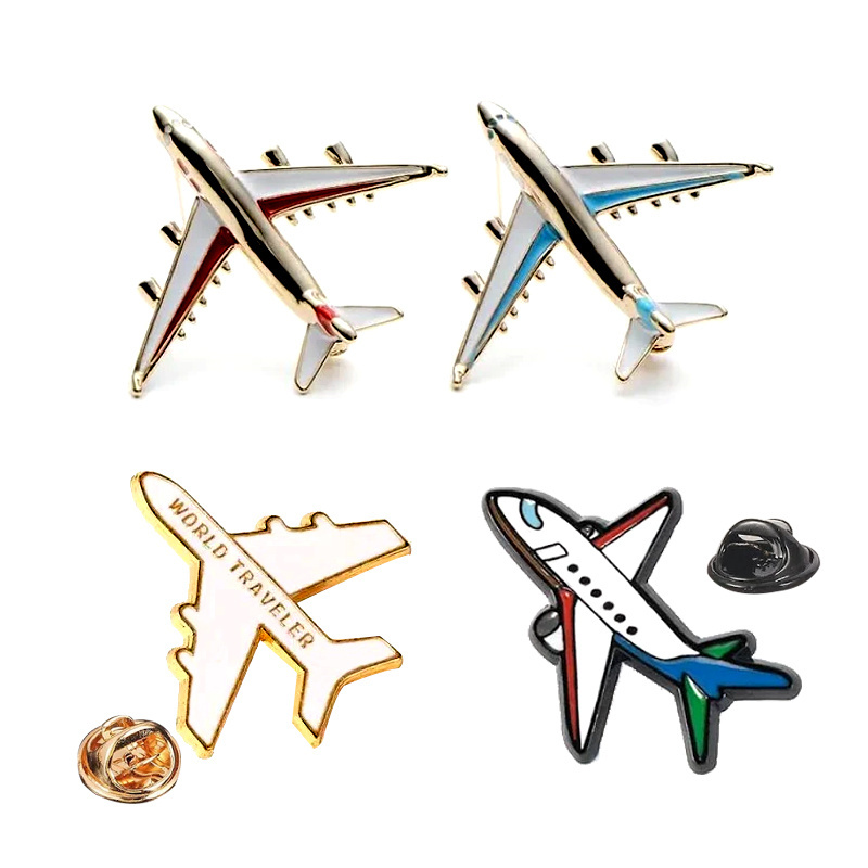 Customized 3D Design Metal Airplane Brooch Pins Badge Hard Soft Enamel Airplane Shape Lapel Pin