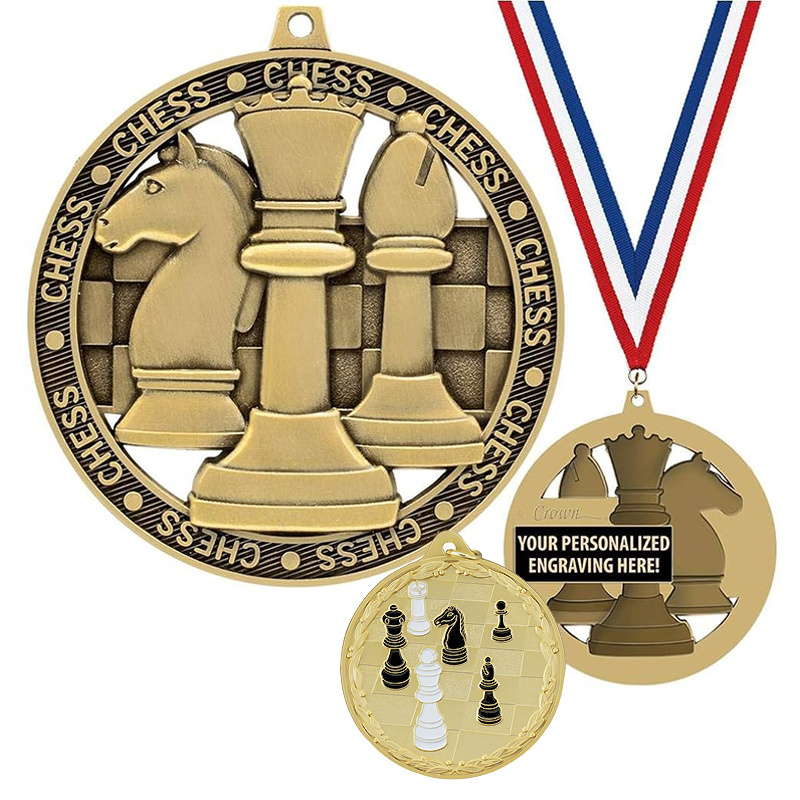 Top Champion Sports Competition Custom Metal Chess Shield Medal For Promotional Gifts