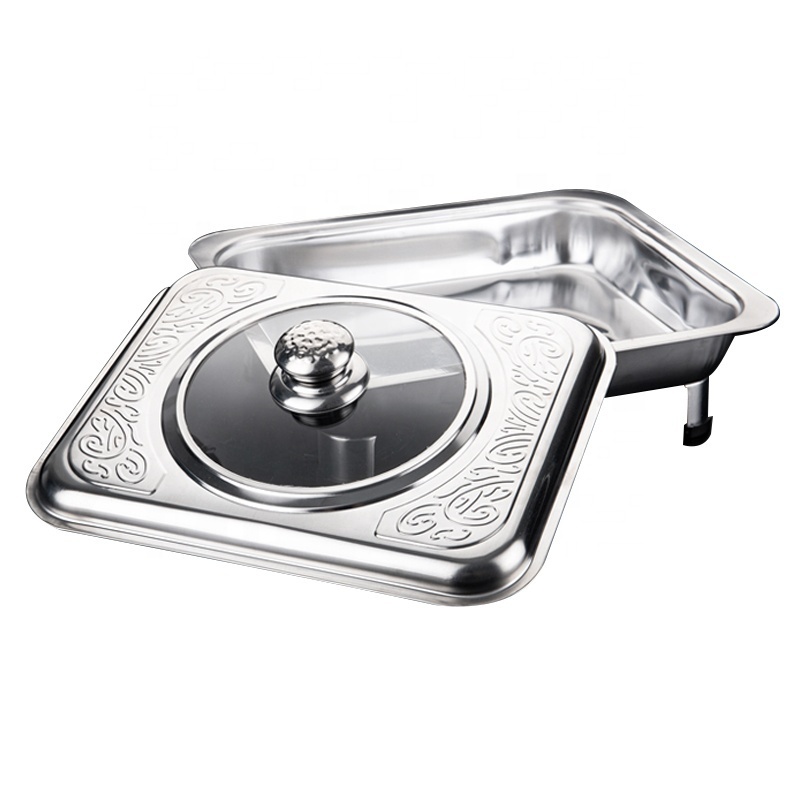 Southeast Asia Chafing Dish Stainless Steel Square Furnace Alcohol Stove Plate With Glass Lid Cookware Sets