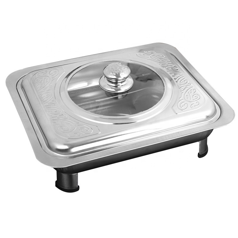 Southeast Asia Chafing Dish Stainless Steel Square Furnace Alcohol Stove Plate With Glass Lid Cookware Sets