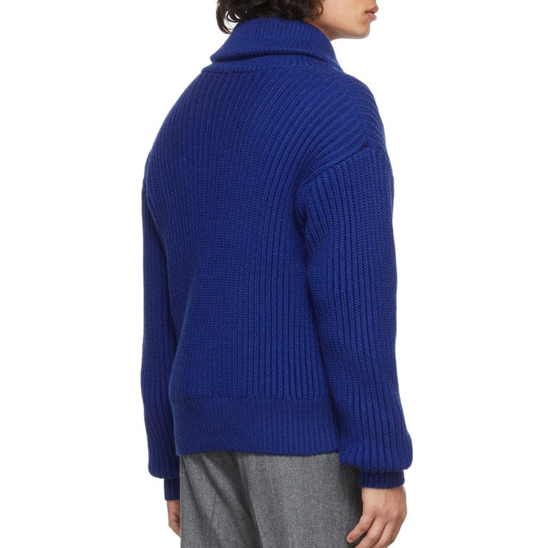 OEM Long Sleeve Turtleneck Two-way Zip Fly Rib Knit Wool Cardigan Sweater Men