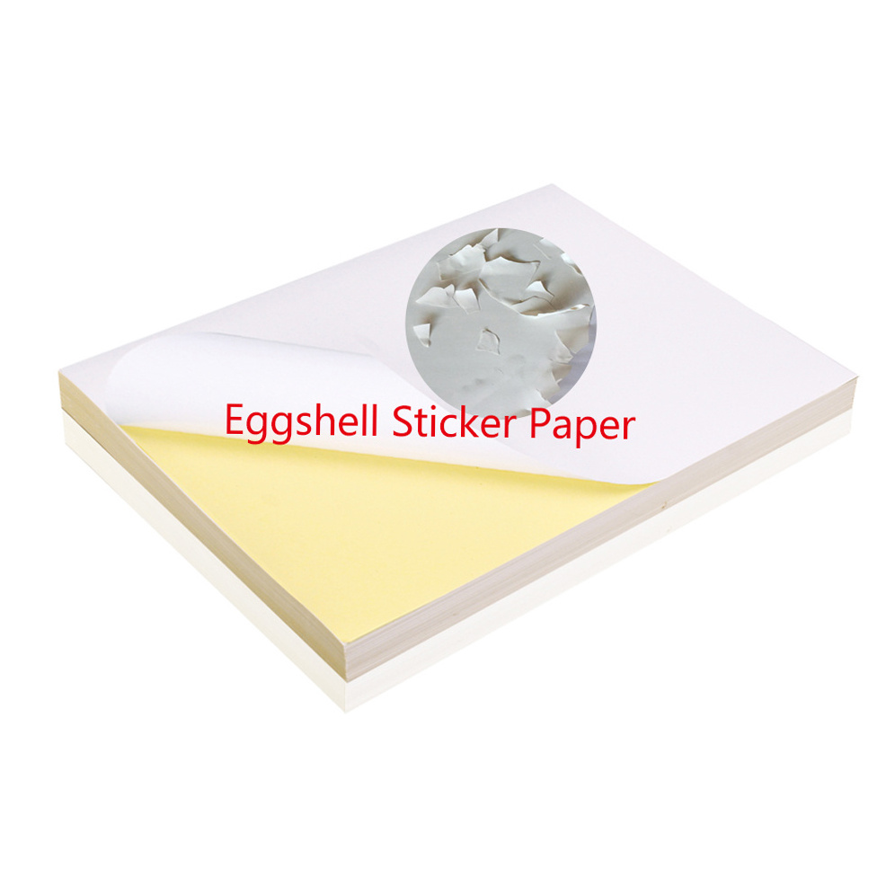 Custom destructible eggshell label color a4 size inkjet vinyl sticker paper sheet