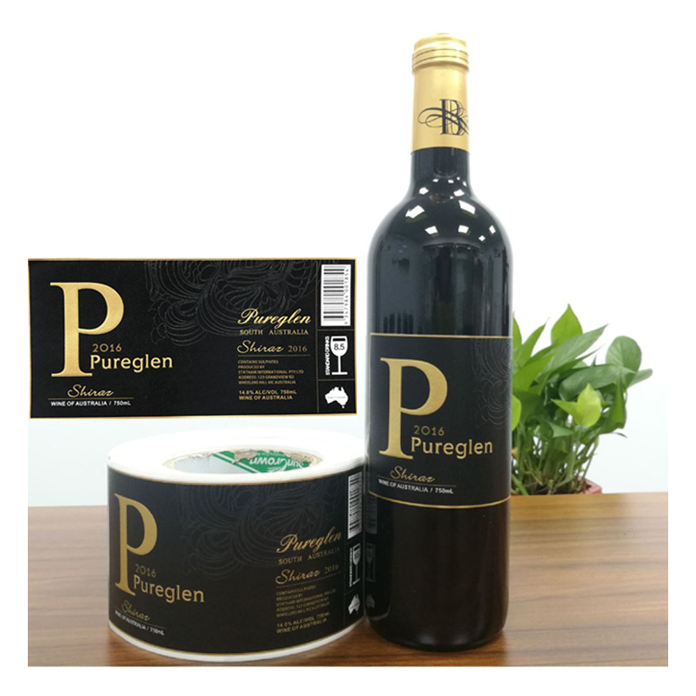 Custom Red Wine Bottle Label Printing Self Adhesive Logo Sticker On Roll